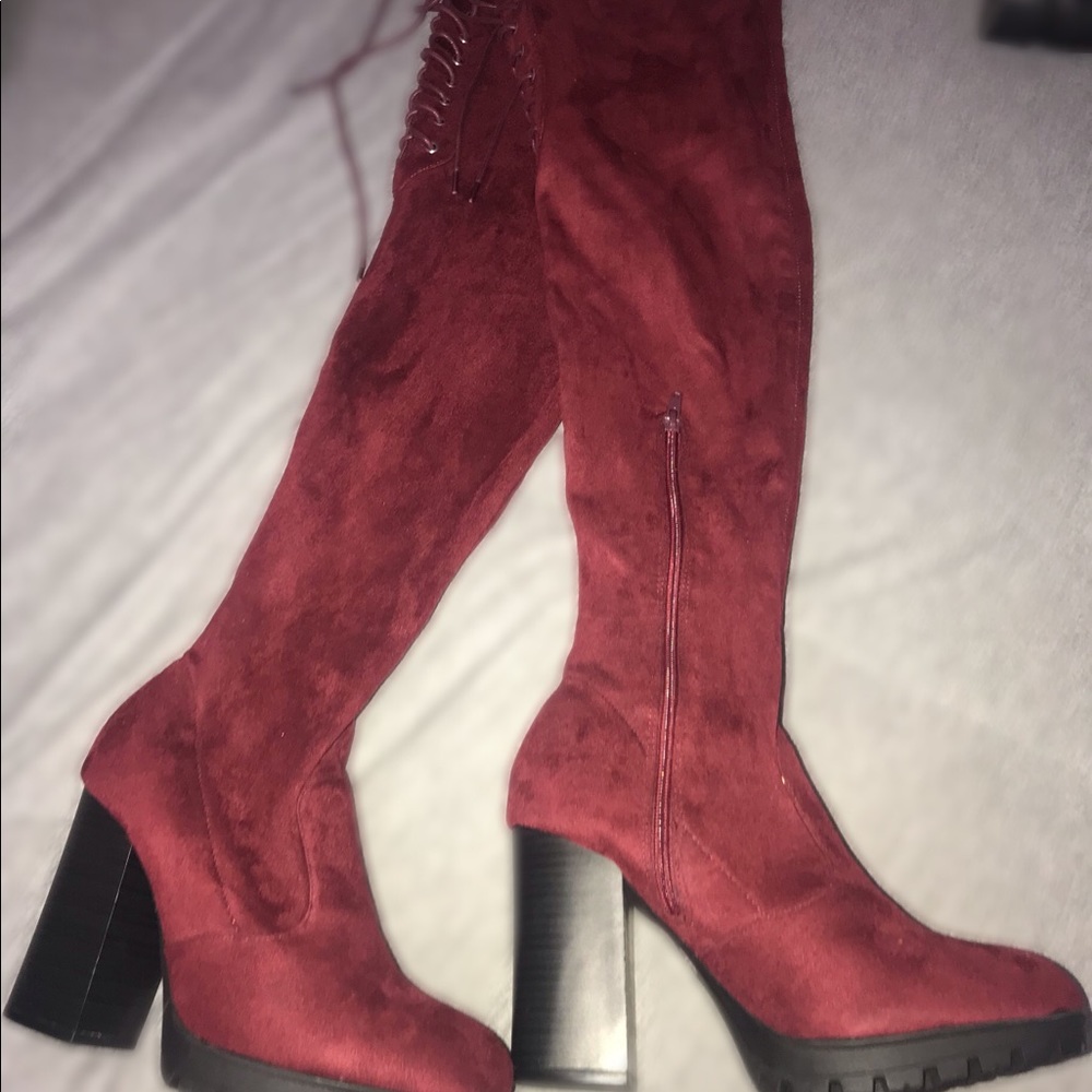 Burgundy Knee High Boots